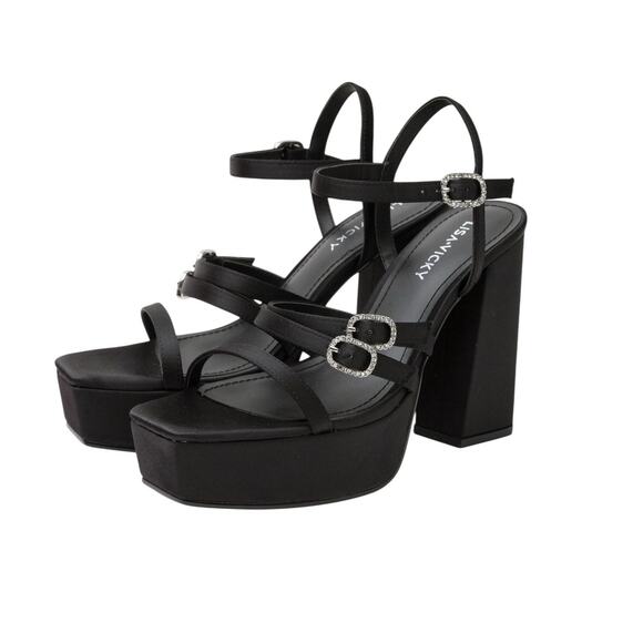 NIB! Lisa Vicky Babe Black Satin YTK 90s Platform Chunky Heel - Size 7 - Picture 1 of 9